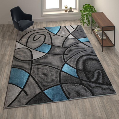 8' x 10' Blue Abstract Area Rug - Stain-Resistant and Durable