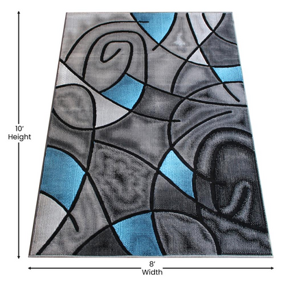 8' x 10' Blue Abstract Area Rug - Stain-Resistant and Durable