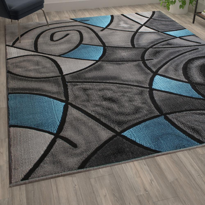 8' x 10' Blue Abstract Area Rug - Stain-Resistant and Durable