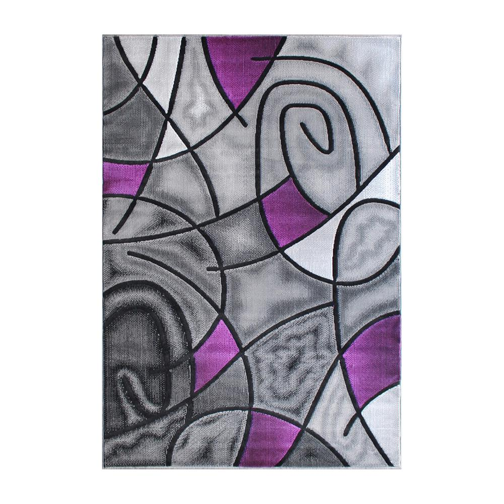 5' x 7' Purple Abstract Area Rug - Olefin Rug | Contemporary Accent Rug for Indoor Use