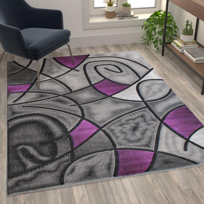 5' x 7' Purple Abstract Area Rug - Olefin Rug | Contemporary Accent Rug for Indoor Use