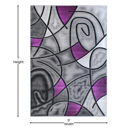 5' x 7' Purple Abstract Area Rug - Olefin Rug | Contemporary Accent Rug for Indoor Use