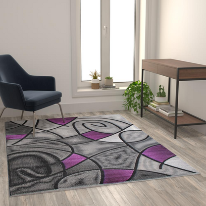 5' x 7' Purple Abstract Area Rug - Olefin Rug | Contemporary Accent Rug for Indoor Use