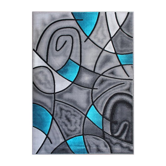 6' x 9' Turquoise Abstract Area Rug - Olefin Rug | Modern Contemporary Accent Rug