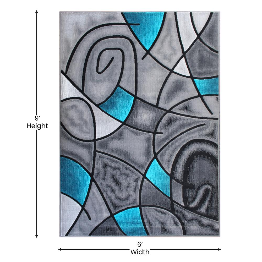 6' x 9' Turquoise Abstract Area Rug - Olefin Rug | Modern Contemporary Accent Rug