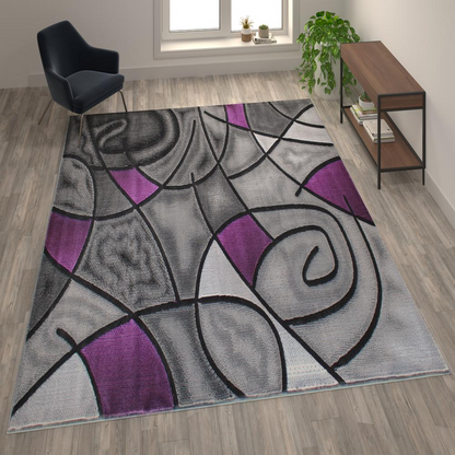 8' x 10' Purple Abstract Area Rug - Olefin Rug | Contemporary Accent Rug for Indoor Use