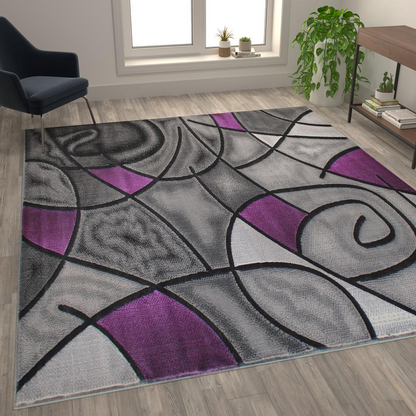 8' x 10' Purple Abstract Area Rug - Olefin Rug | Contemporary Accent Rug for Indoor Use