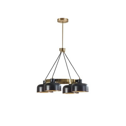 INK+IVY Abbott 4-LT Chandelier - Mid-Century Style, Black Bowl-Shaped Shades, Adjustable Height