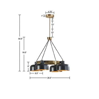 INK+IVY Abbott 4-LT Chandelier - Mid-Century Style, Black Bowl-Shaped Shades, Adjustable Height