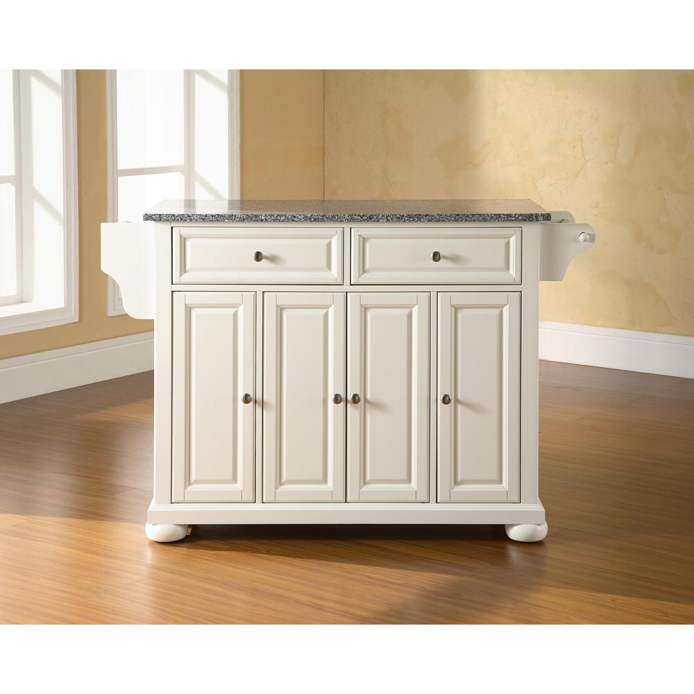 Alexandria Granite Top Full Size Kitchen Island/Cart - White/Gray | Storage, Organization, and Style for Your Kitchen