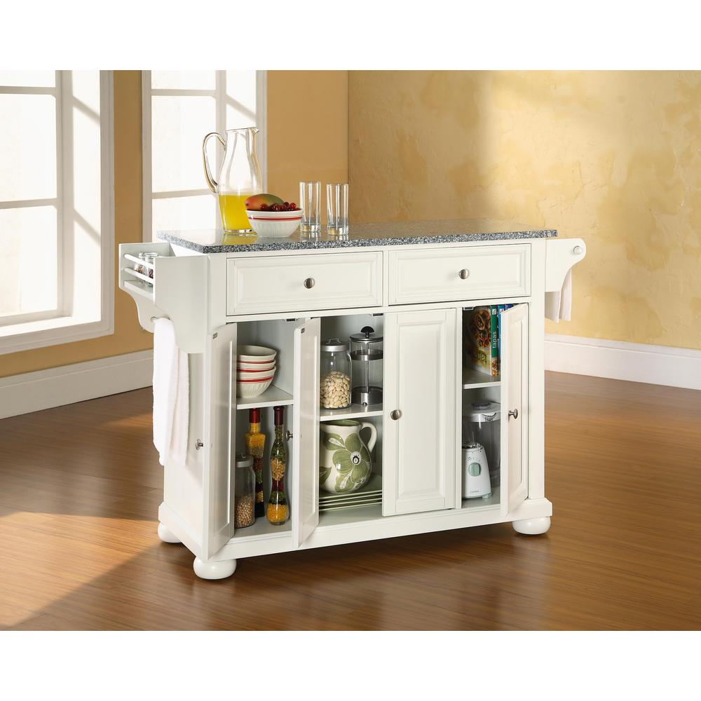 Alexandria Granite Top Full Size Kitchen Island/Cart - White/Gray | Storage, Organization, and Style for Your Kitchen