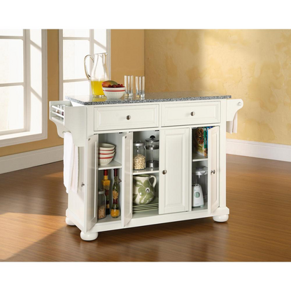 Alexandria Granite Top Full Size Kitchen Island/Cart - White/Gray | Storage, Organization, and Style for Your Kitchen