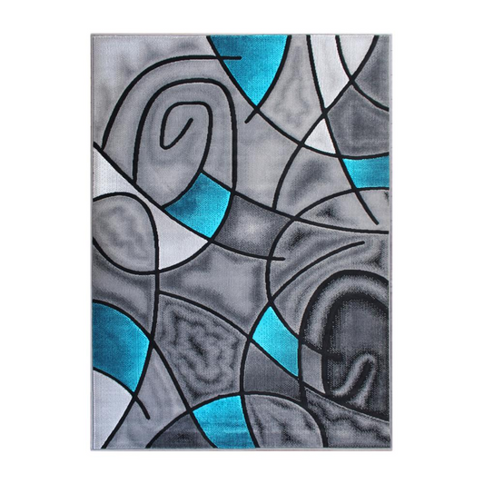 8' x 10' Turquoise Abstract Area Rug - Contemporary Design, Stain-Resistant, Ultra-Soft Olefin Fibers