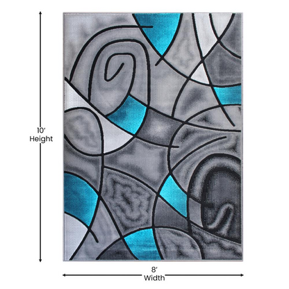 8' x 10' Turquoise Abstract Area Rug - Contemporary Design, Stain-Resistant, Ultra-Soft Olefin Fibers