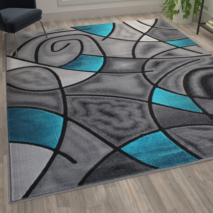 8' x 10' Turquoise Abstract Area Rug - Contemporary Design, Stain-Resistant, Ultra-Soft Olefin Fibers