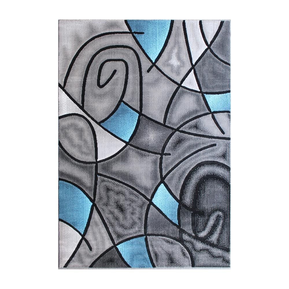 5' x 7' Blue Abstract Area Rug - Modern Design - Stain-Resistant Olefin Fibers