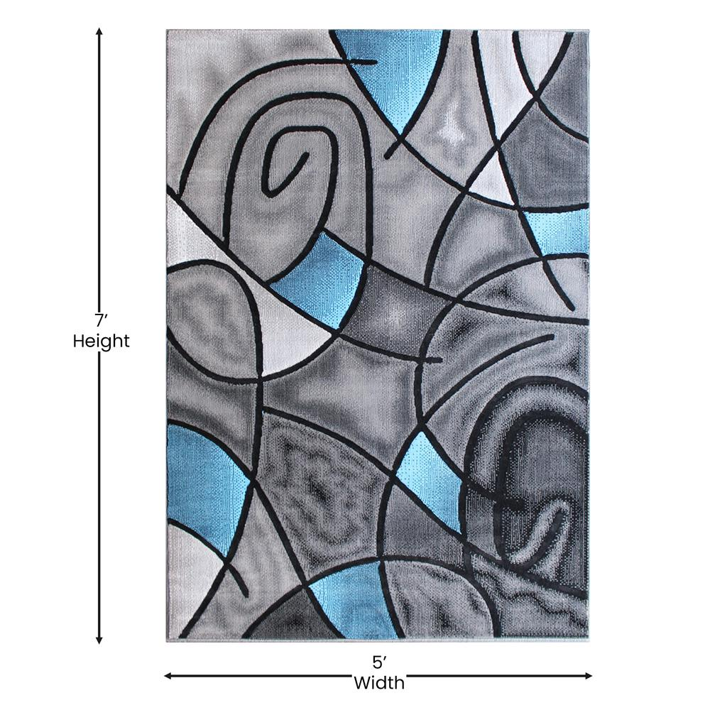 5' x 7' Blue Abstract Area Rug - Modern Design - Stain-Resistant Olefin Fibers