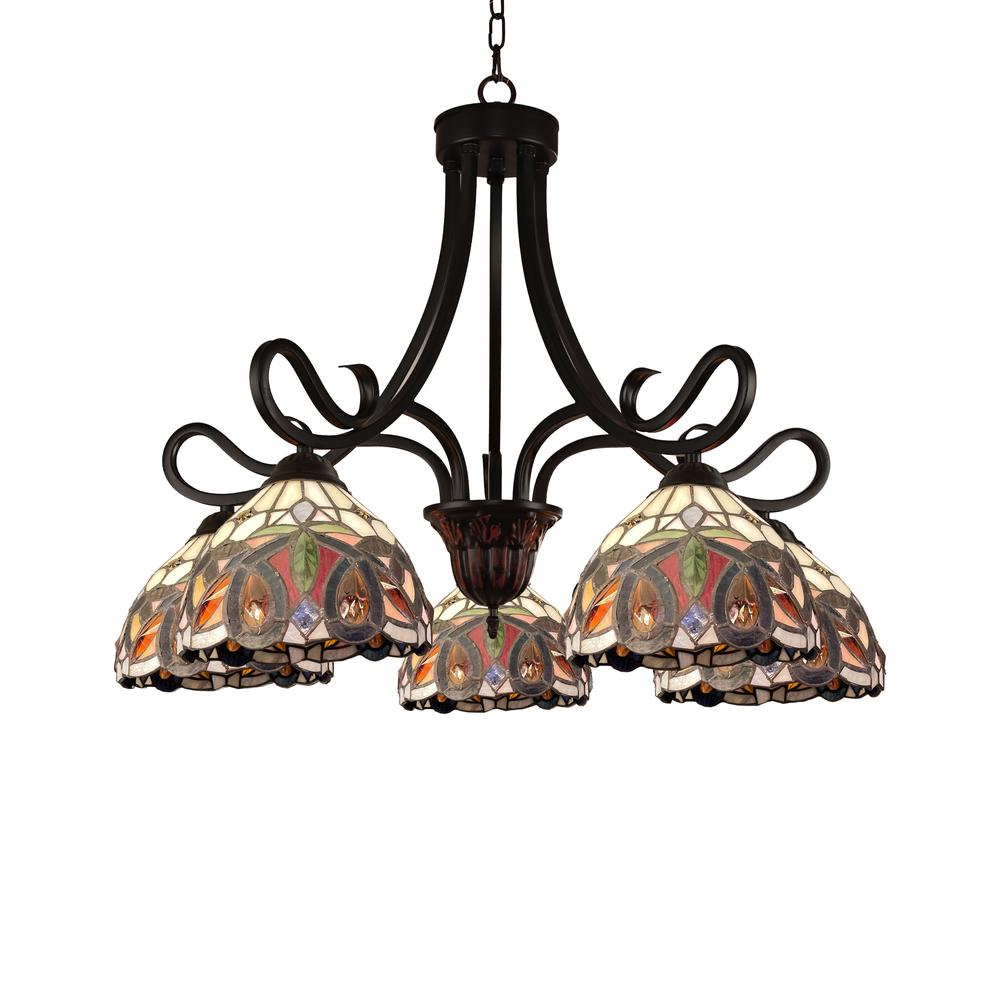 CHLOE Lighting SERENITY Victorian Tiffany-Style Dark Bronze 5 Light Large Chandelier 27" Wide