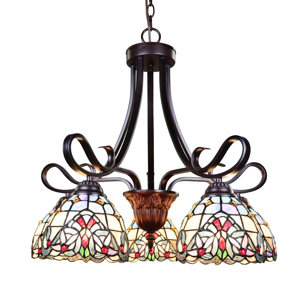 CHLOE Lighting GRENVILLE Victorian Tiffany-Style Dark Bronze 5 Light Chandelier 25" Wide