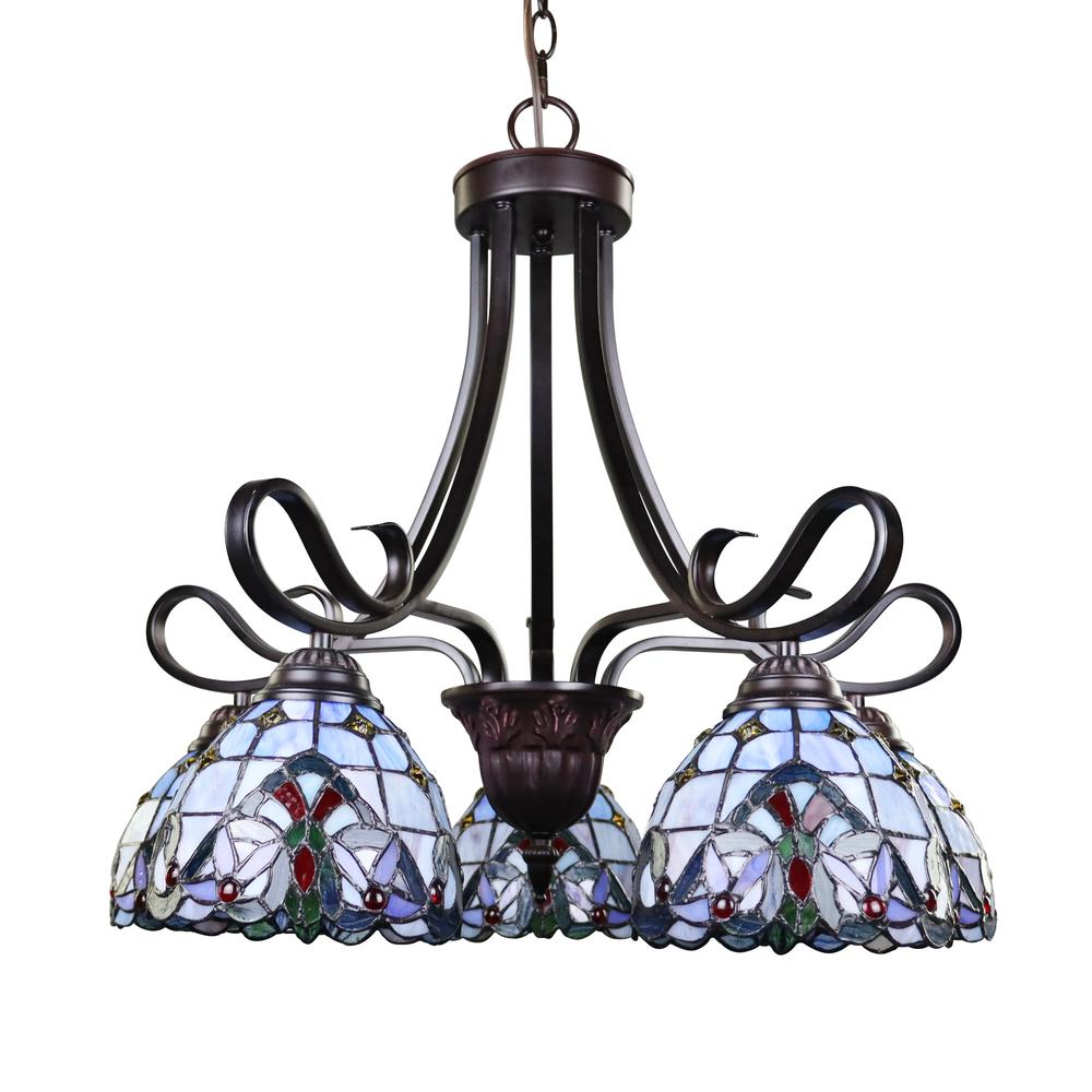 CHLOE Lighting GRENVILLE Victorian Tiffany-Style Dark Bronze 5 Light Chandelier 25" Wide