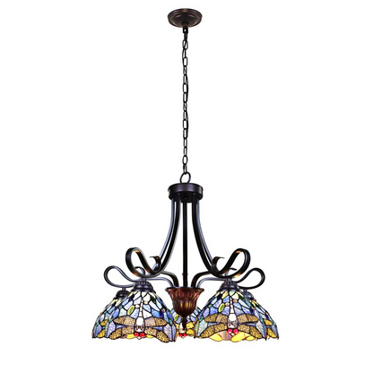 CHLOE Lighting SUNNIVA Dragonfly Tiffany-Style Dark Bronze 5 Light Chandelier 25" Wide