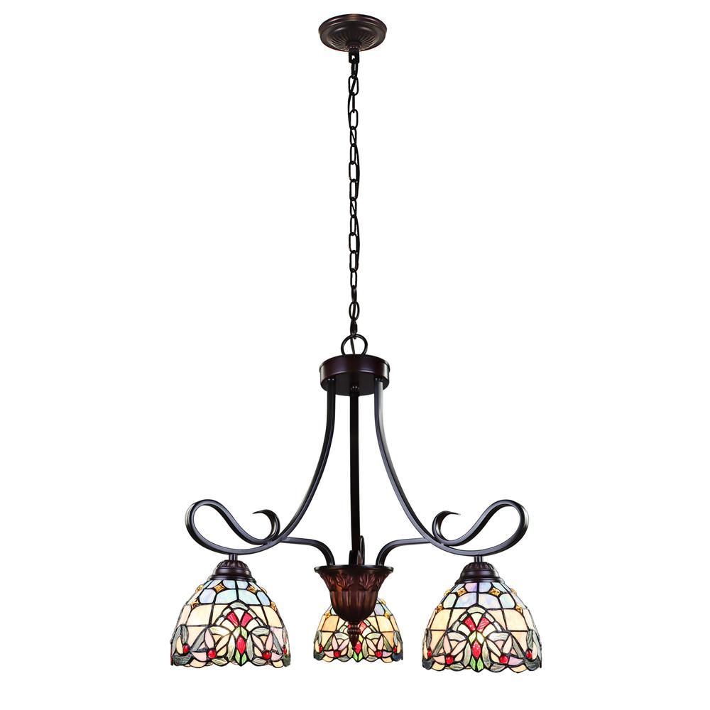 CHLOE Lighting GRENVILLE Tiffany-Style Blackish Bronze 3-Light Victorian Mini-Chandelier 25" Wide