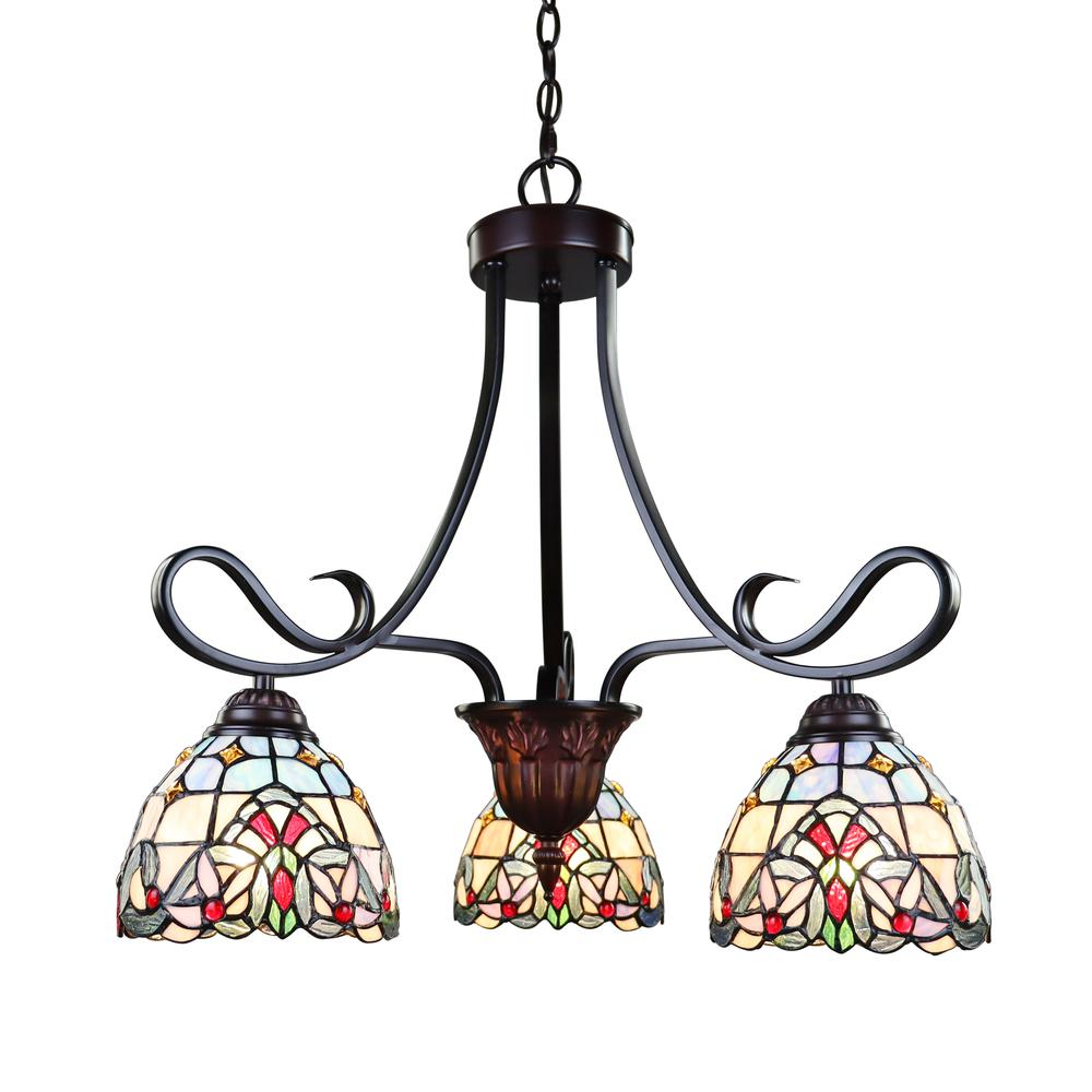 CHLOE Lighting GRENVILLE Tiffany-Style Blackish Bronze 3-Light Victorian Mini-Chandelier 25" Wide