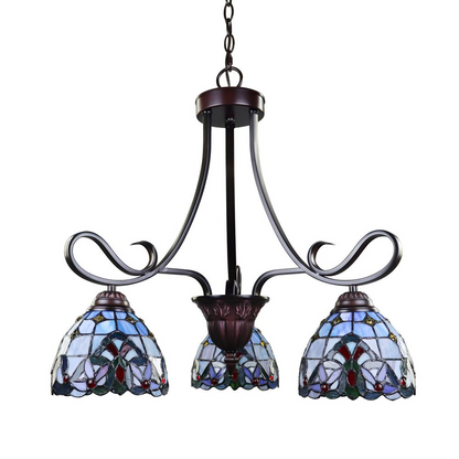 CHLOE Lighting GRENVILLE Tiffany-Style Blackish Bronze 3-Light Victorian Mini-Chandelier 25" Wide