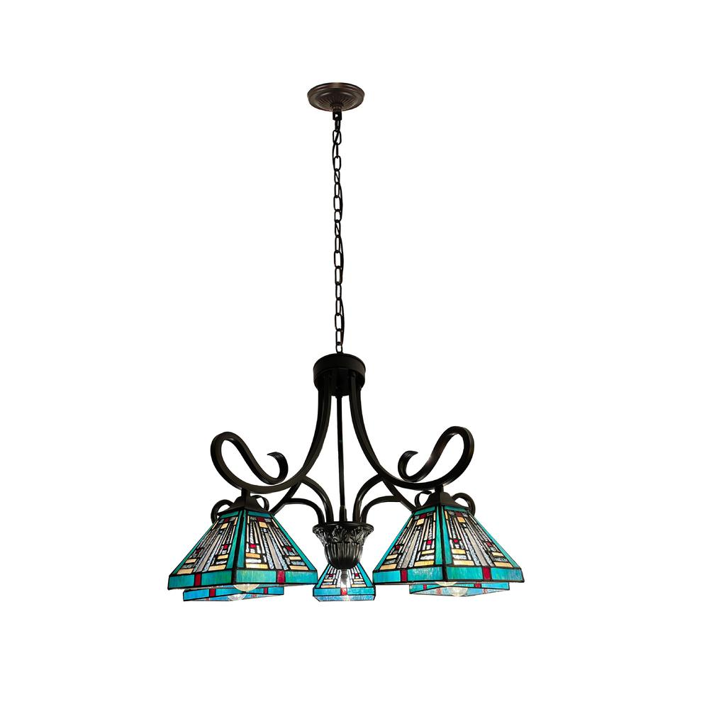 CHLOE Lighting INNES Mission Tiffany-Style Blackish Bronze 5 Light Large Chandelier 26" Wide - Elegant and Handcrafted Lighting Fixture