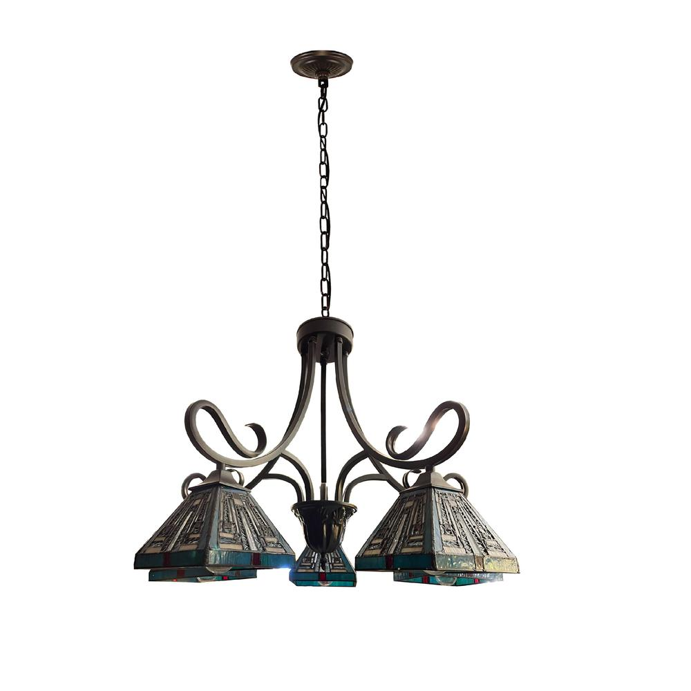 CHLOE Lighting INNES Mission Tiffany-Style Blackish Bronze 5 Light Large Chandelier 26" Wide - Elegant and Handcrafted Lighting Fixture