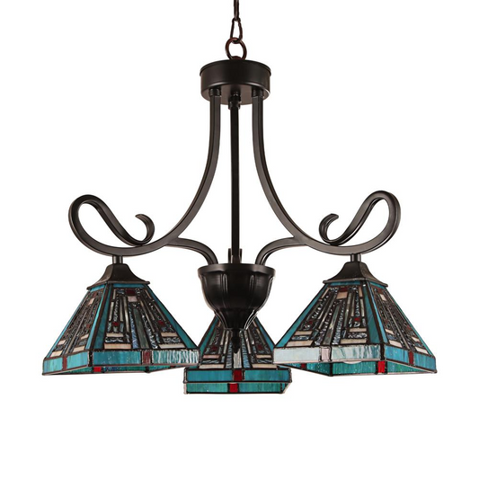 CHLOE Lighting INNES Mission Tiffany-style Blackish Bronze 3 Light Mini Chandelier 22" Wide - Elegant and Timeless Design