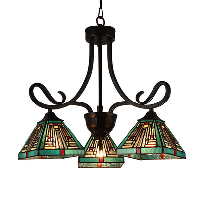 CHLOE Lighting INNES Mission Tiffany-style Blackish Bronze 3 Light Mini Chandelier 22" Wide - Elegant and Timeless Design