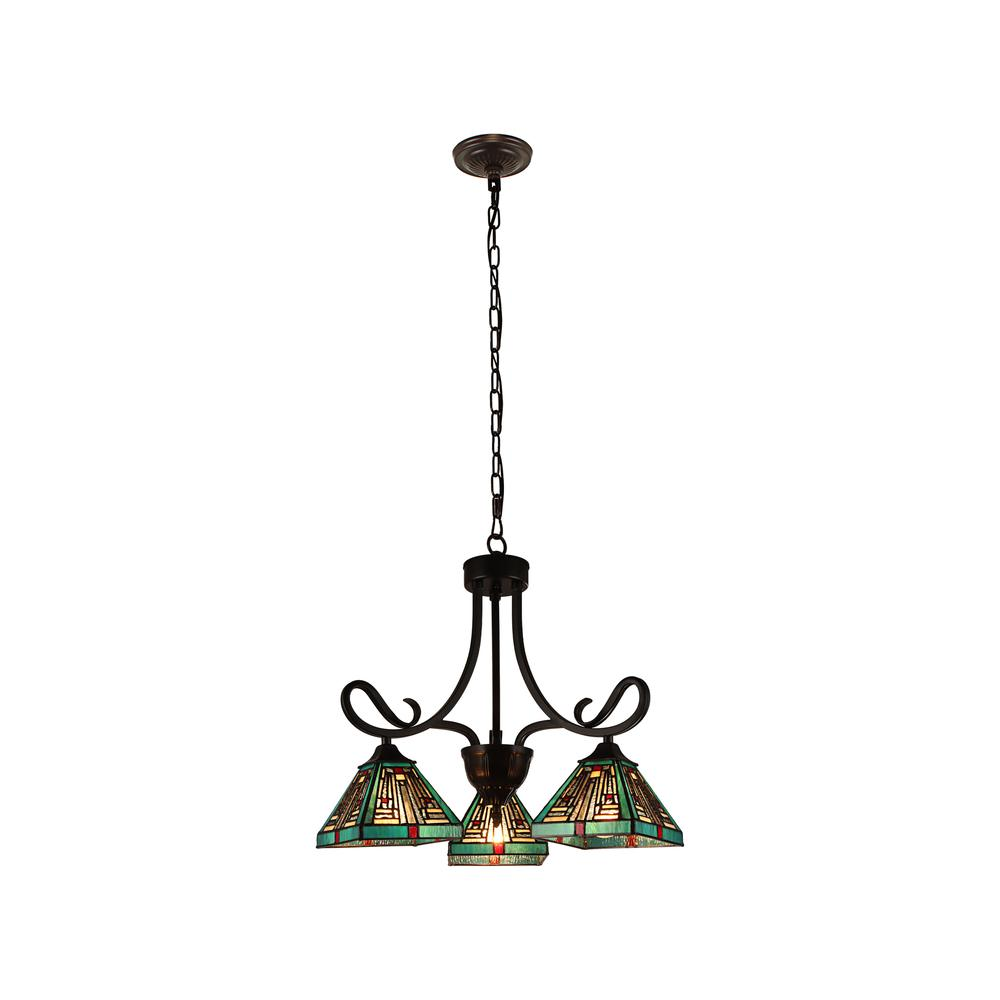 CHLOE Lighting INNES Mission Tiffany-style Blackish Bronze 3 Light Mini Chandelier 22" Wide - Elegant and Timeless Design