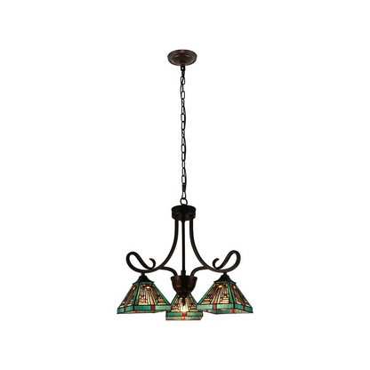 CHLOE Lighting INNES Mission Tiffany-style Blackish Bronze 3 Light Mini Chandelier 22" Wide - Elegant and Timeless Design