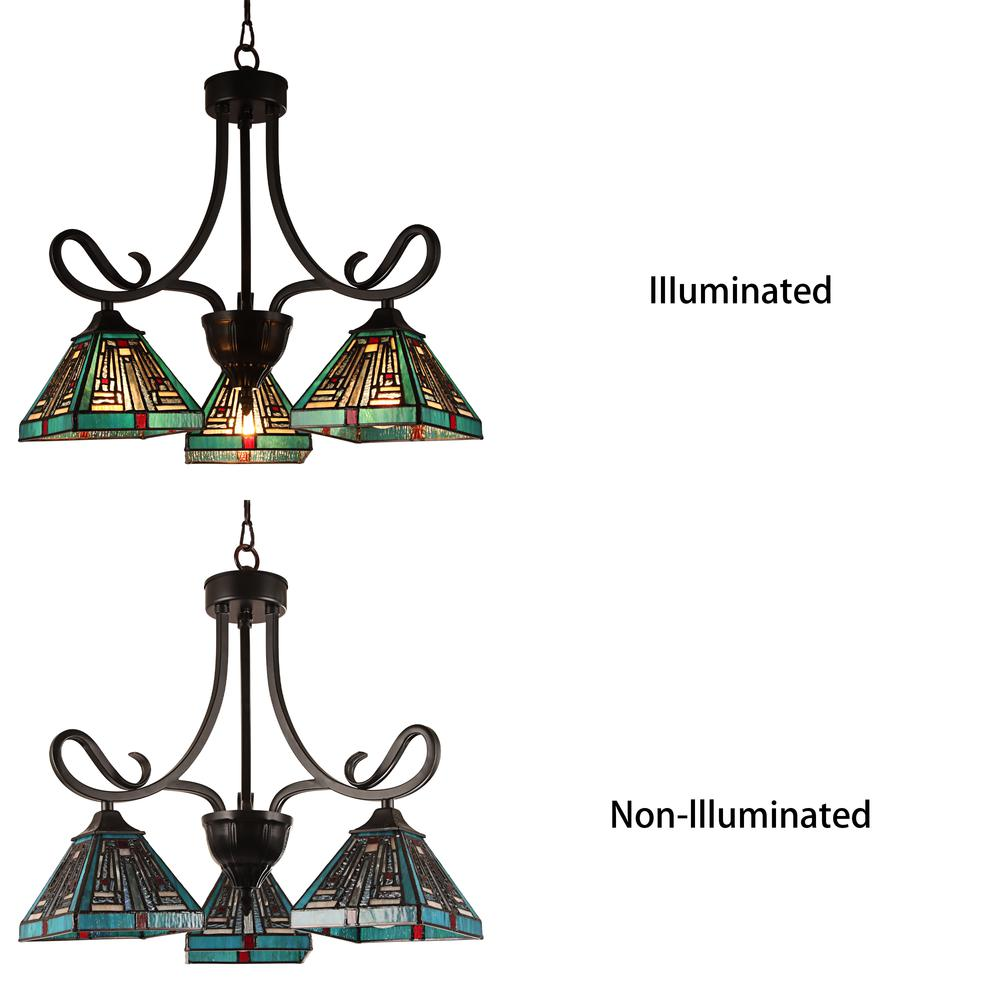 CHLOE Lighting INNES Mission Tiffany-style Blackish Bronze 3 Light Mini Chandelier 22" Wide - Elegant and Timeless Design