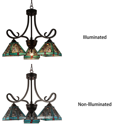 CHLOE Lighting INNES Mission Tiffany-style Blackish Bronze 3 Light Mini Chandelier 22" Wide - Elegant and Timeless Design