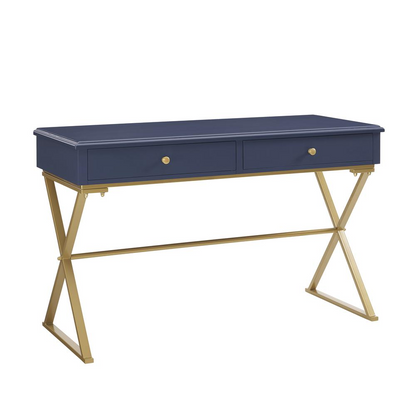 Blue And Gold Campaign Desk - Stylish Work Station for Your Office - Navarrete Furniture