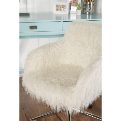 Fiona Faux Fur Office Chair, White - Stylish and Comfortable