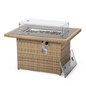 LeisureMod Mace Wicker Patio Modern Propane Fire Pit Table, Light Brown