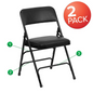 Black Metal Folding Chairs with Padded Seats - Set of 2