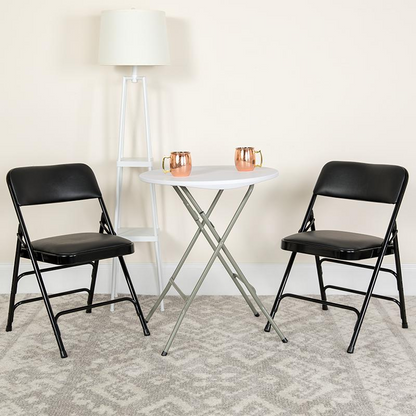 Black Metal Folding Chairs with Padded Seats - Set of 2