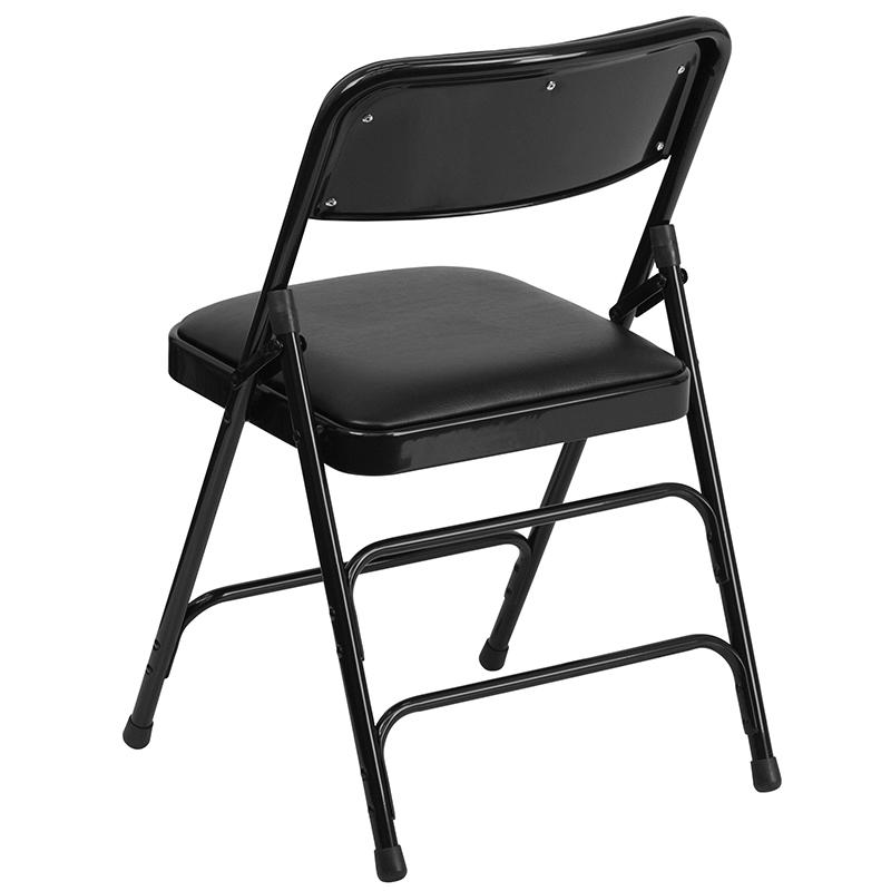 Black Metal Folding Chairs with Padded Seats - Set of 2