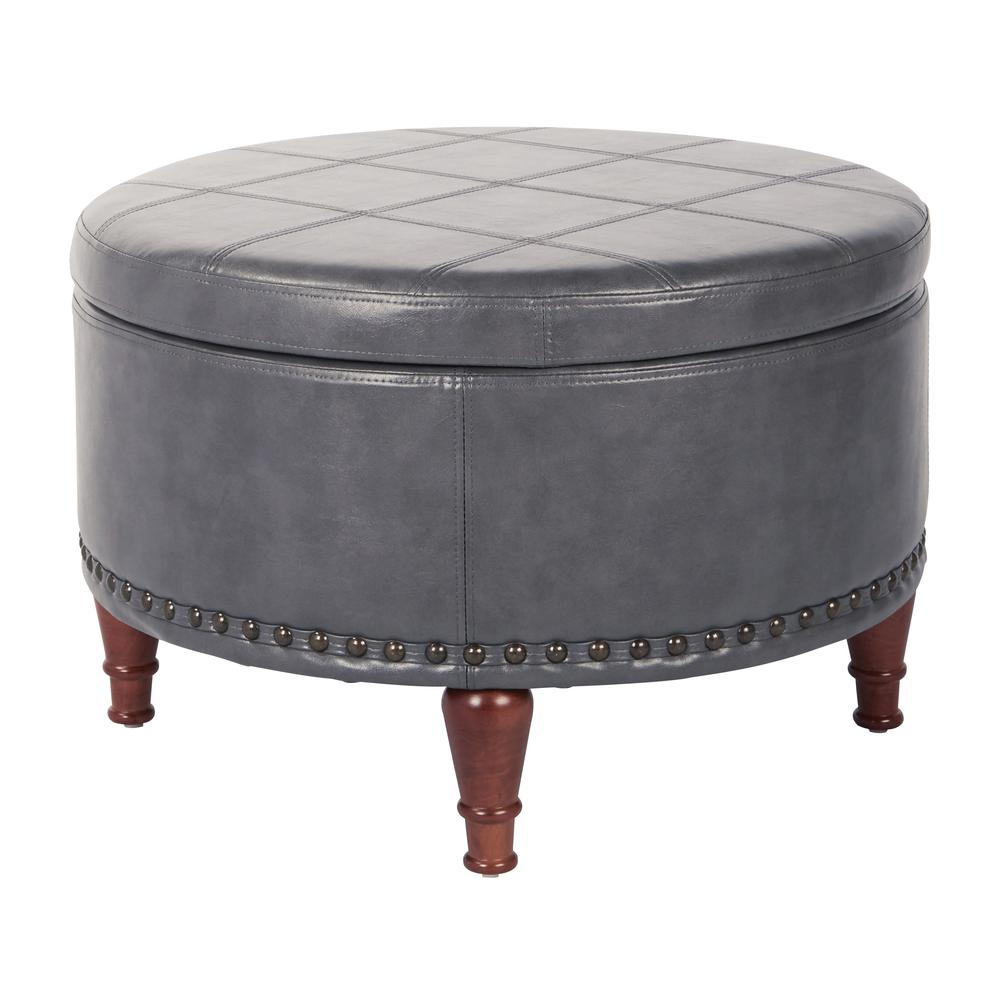 Alloway Storage Ottoman - Stylish Faux Leather Ottoman with Antique Bronze Nailheads