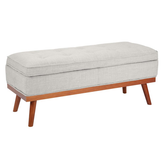 Katheryn Storage Bench - Grey Fabric, Light Espresso Legs | Home Furniture