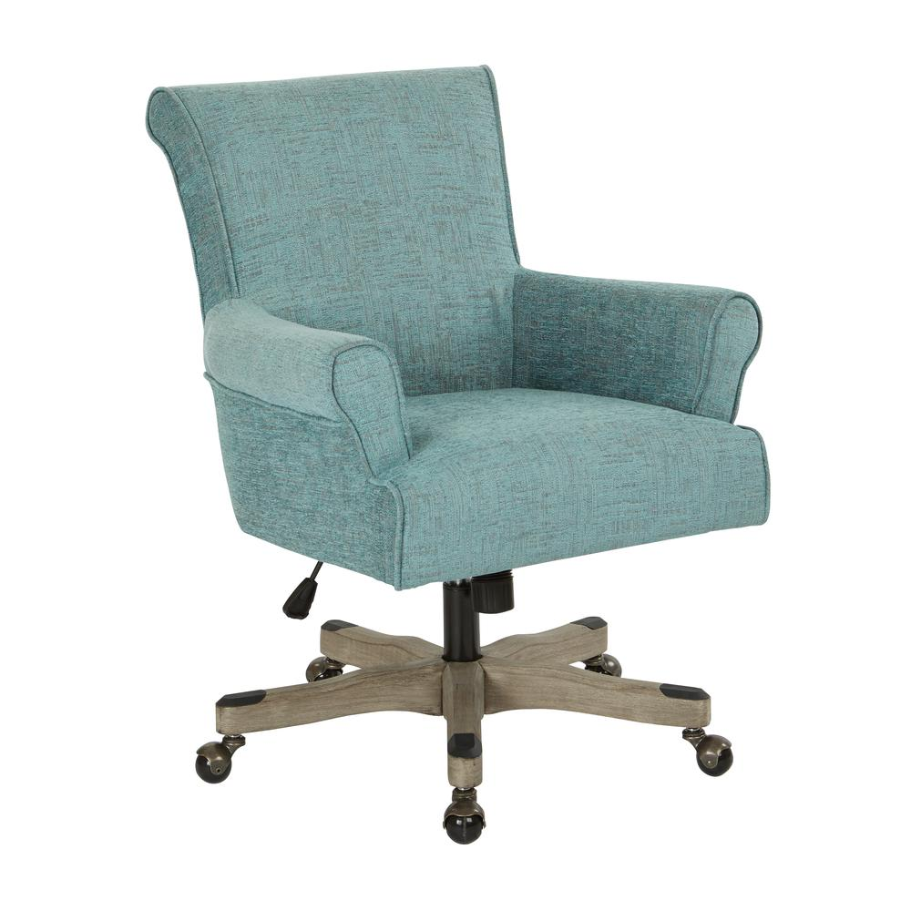 Megan Office Chair - Stylish Desk Chair in Tourquoise Fabric with Grey Wash Wood