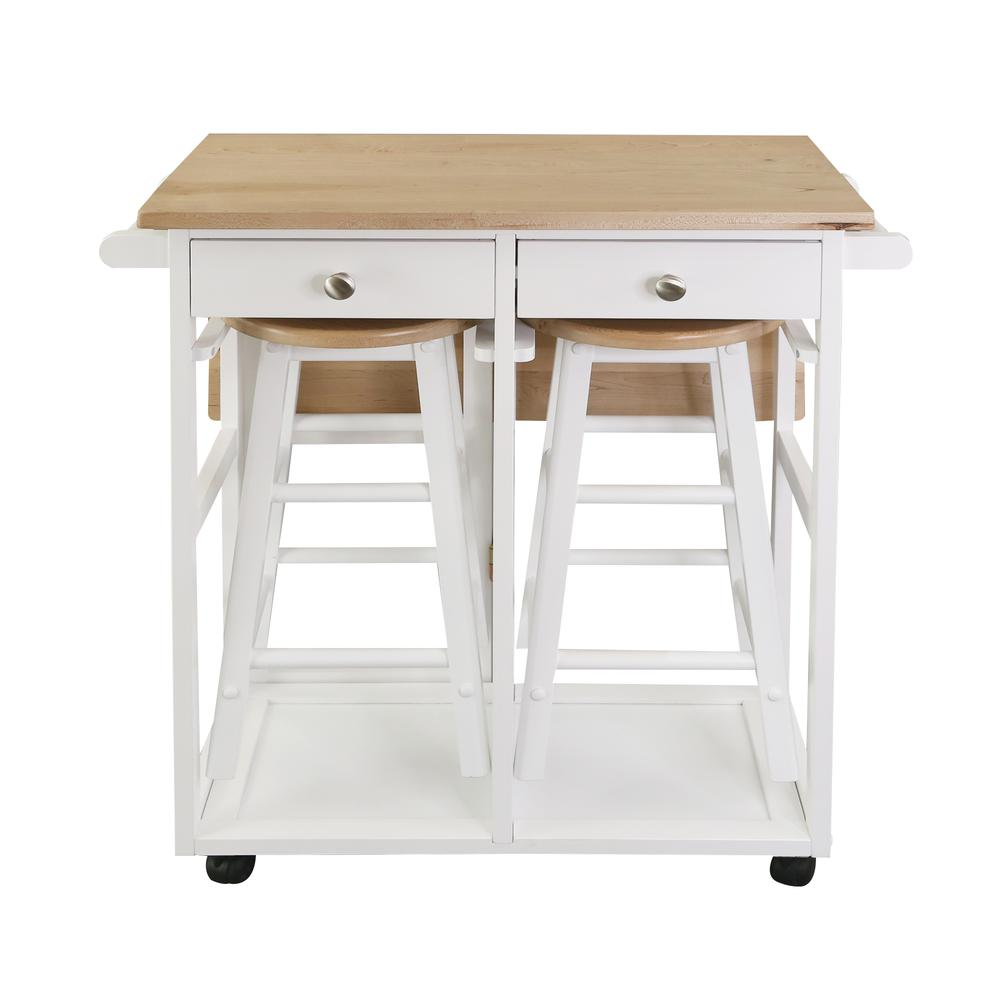 Stylish Breakfast Cart with Drop-Leaf Table, American Maple Top, White - Buy Now!