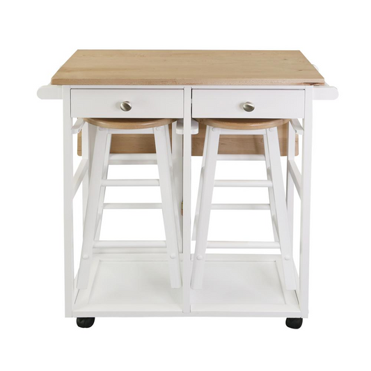 Stylish Breakfast Cart with Drop-Leaf Table, American Maple Top, White - Buy Now!