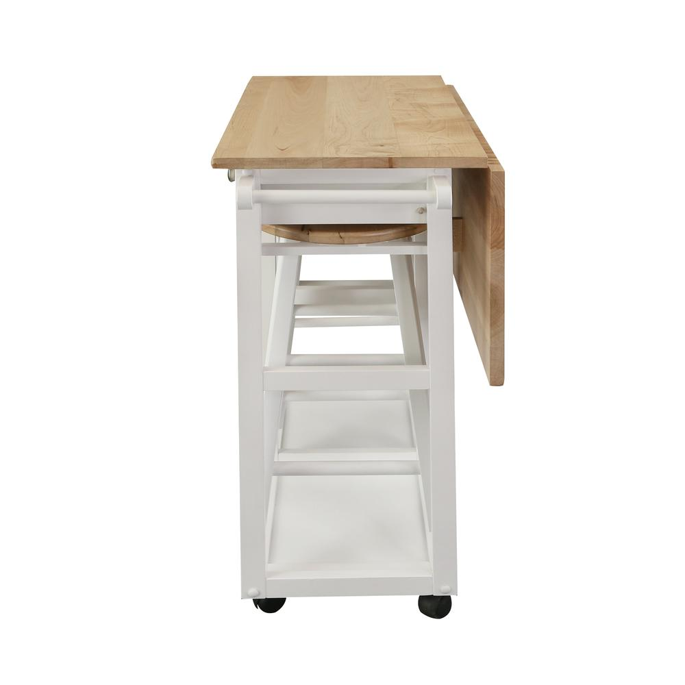 Stylish Breakfast Cart with Drop-Leaf Table, American Maple Top, White - Buy Now!