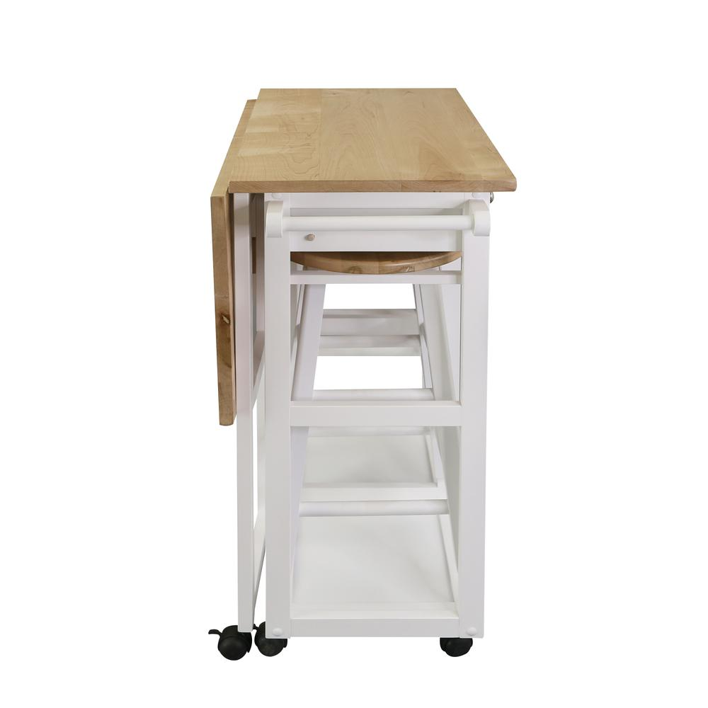 Stylish Breakfast Cart with Drop-Leaf Table, American Maple Top, White - Buy Now!