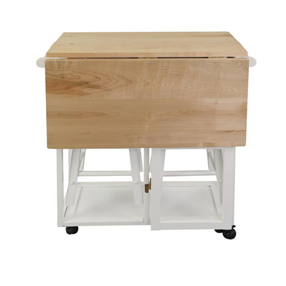 Stylish Breakfast Cart with Drop-Leaf Table, American Maple Top, White - Buy Now!